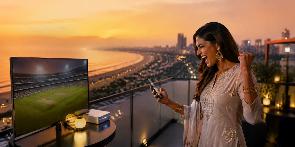 Indian cricket fan placing a bet on mobile during a live match